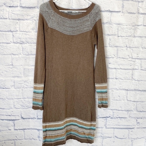 Athleta light brown cotton blend fair isle sweater dress medium - Picture 1 of 7